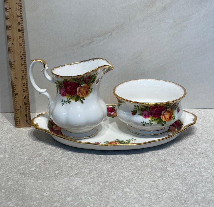 Royal Albert Sugar, Creamer, & Tray
