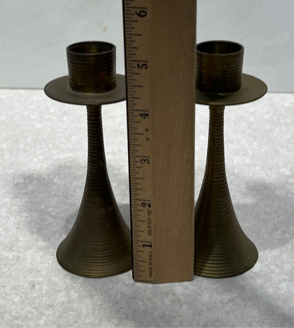 Set of 2 Brass Candleholders/Bells