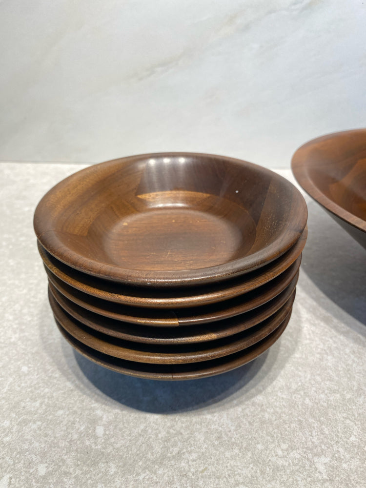 Set of 7 Walnot Wooden Bowls