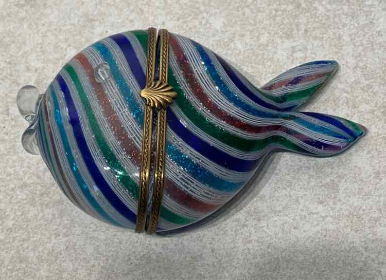 Murrano Glass Latticino Ribbon Fish Box