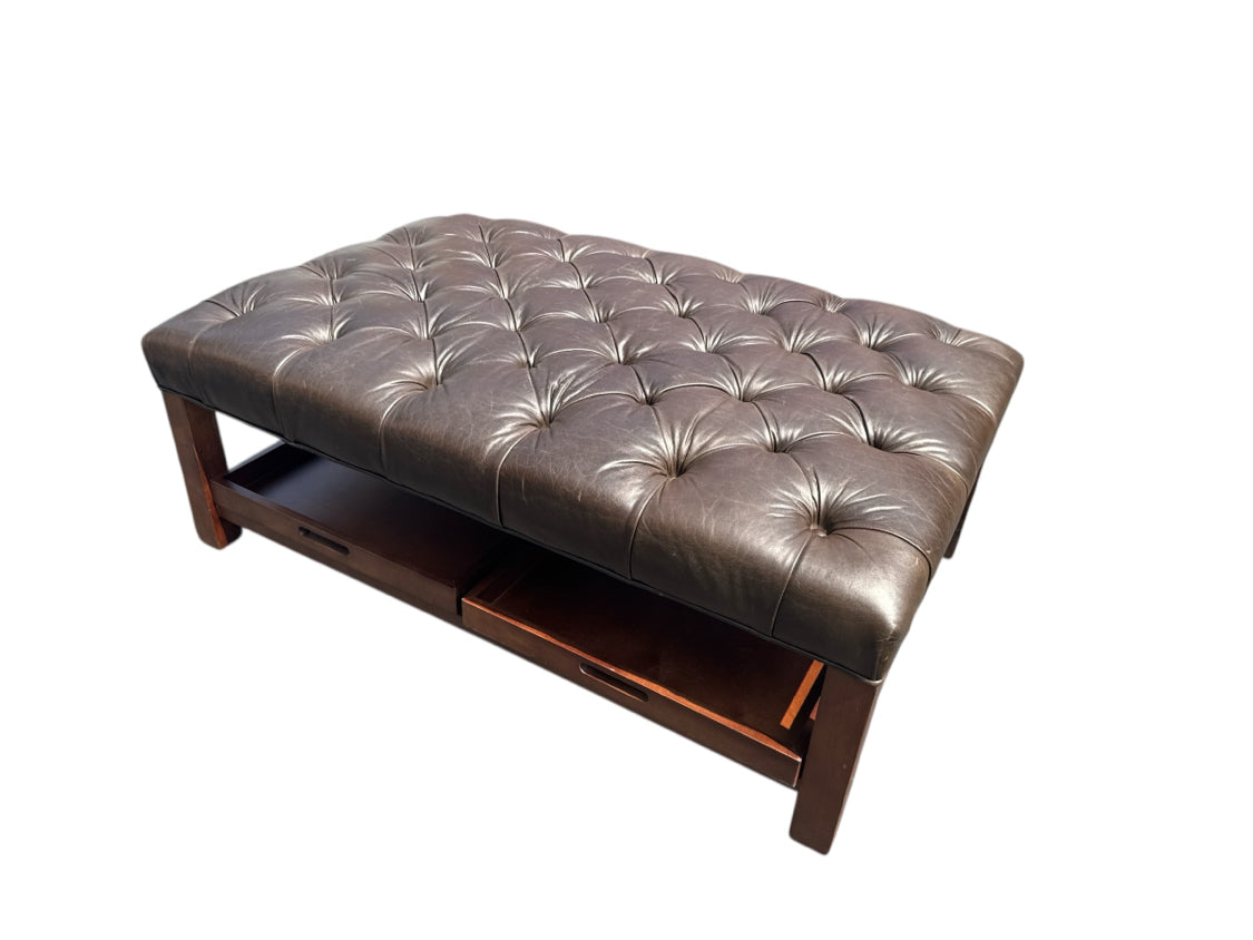 Arhaus Butler Leather Tufted Ottoman