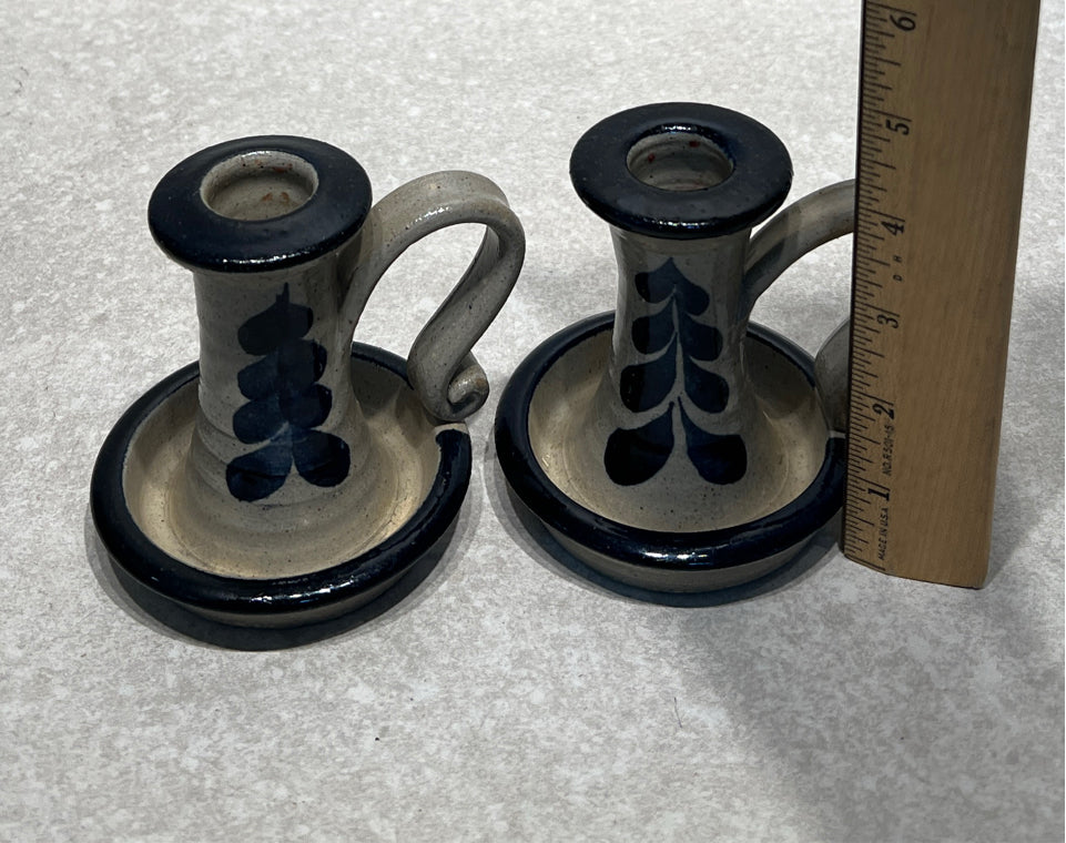 Pair of Pottery Candleholders