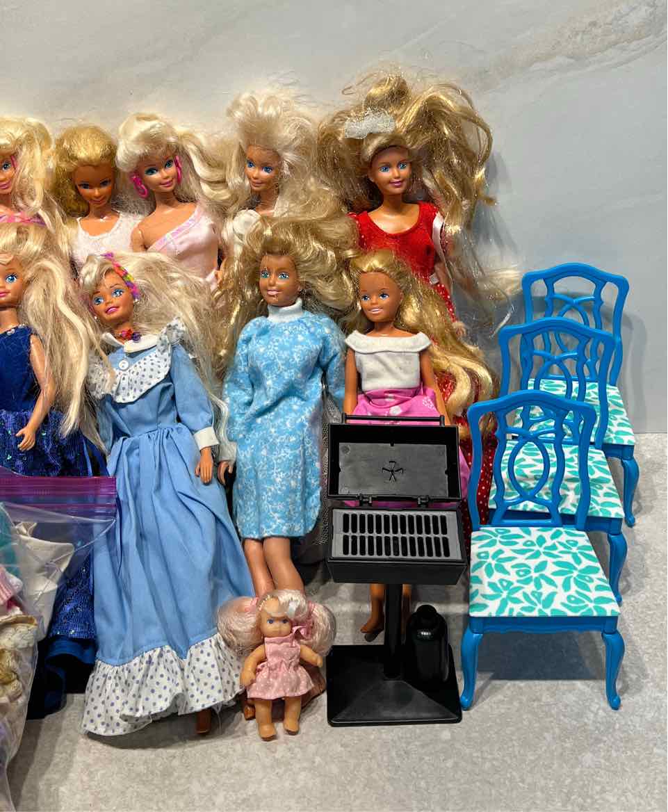 Lot of Vintage Barbie Dolls, Clothes, & Furniture