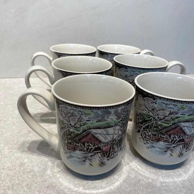 Set of 6 Friendly Village Mugs