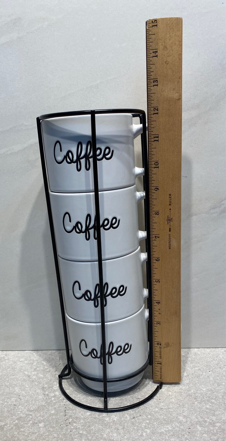Set of 4 Coffee Cups on Stand