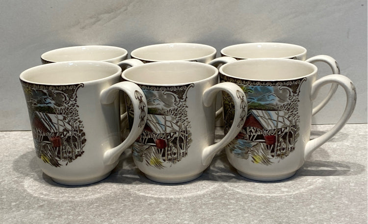 Set of 6 Friendly Village Mugs