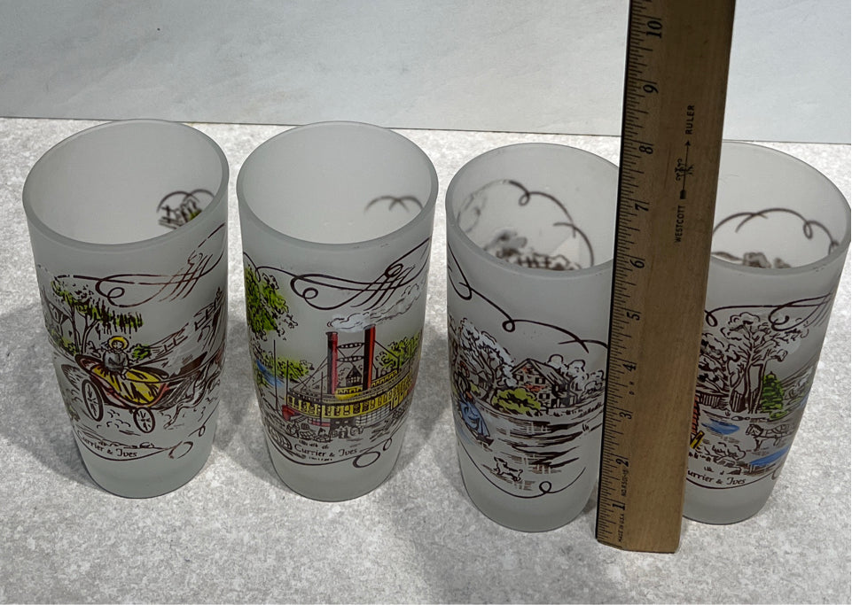 Set of 4 Currier and Ives GLasses