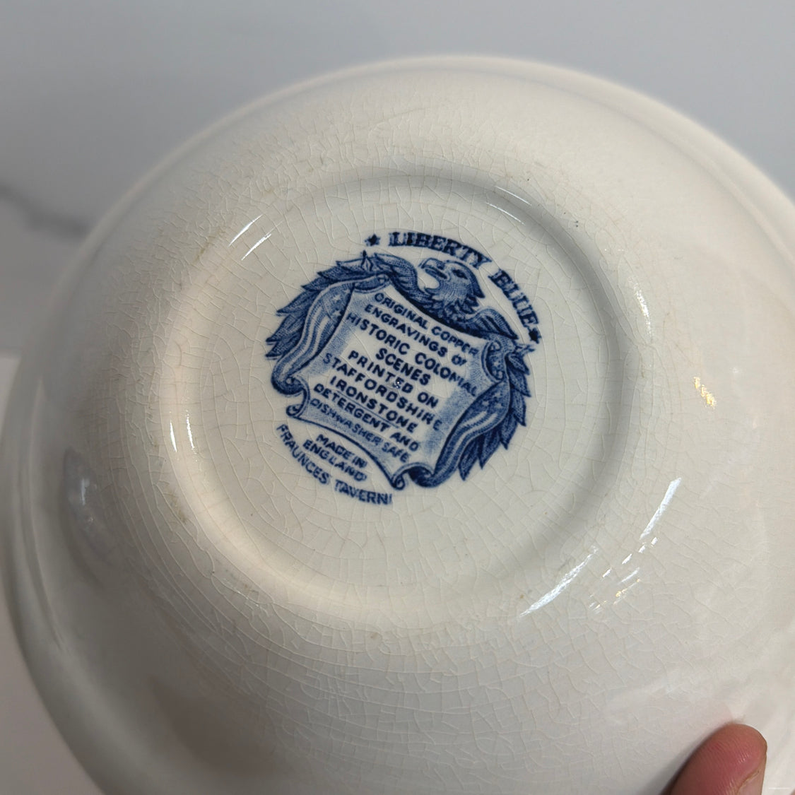Liberty Blue Serving Bowl - crazing