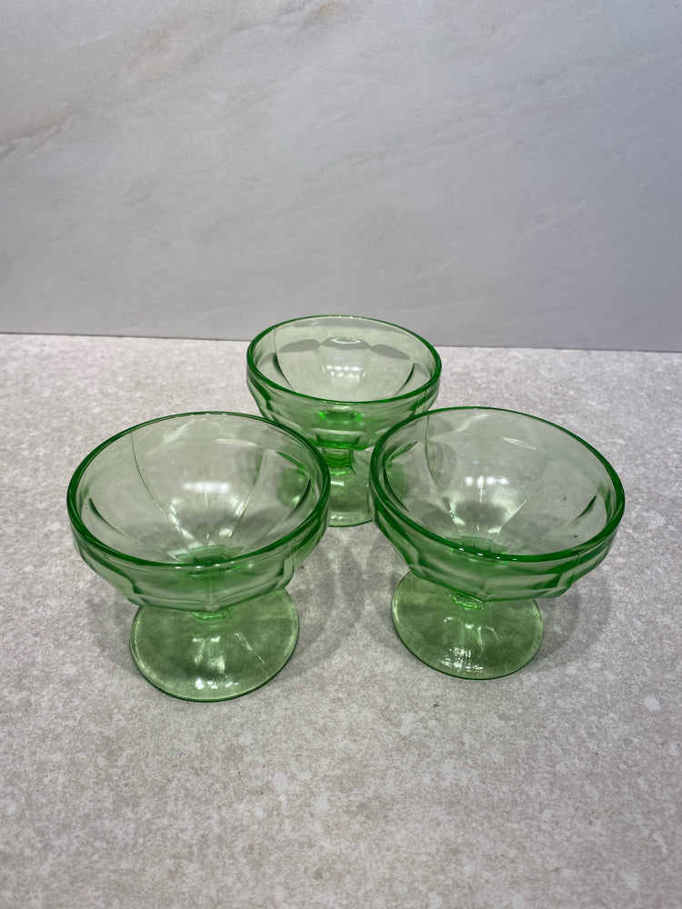 Set of 3 Uranium Glass Sherberts
