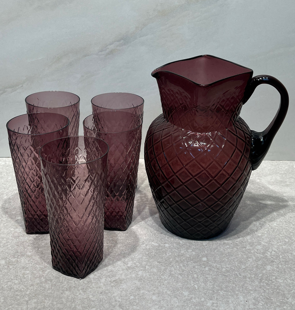 Amethyst Pitcher and 5 Glasses