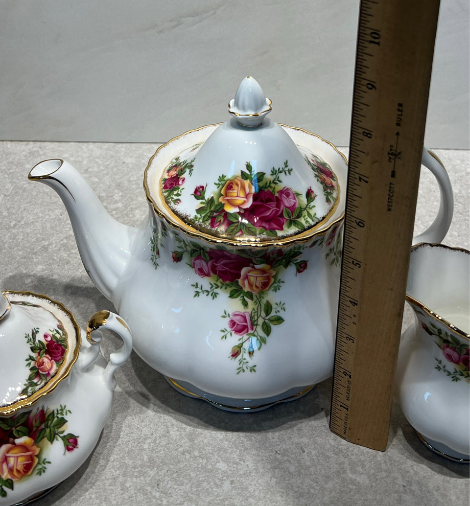 Royal Albert Teapot, Sugar, and Creamer
