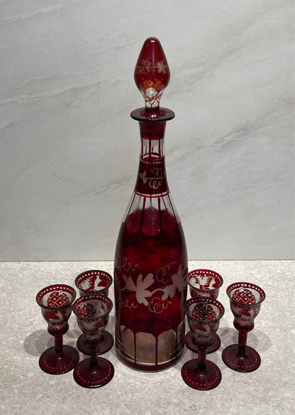 Bohemian Decanter & 6 Glasses