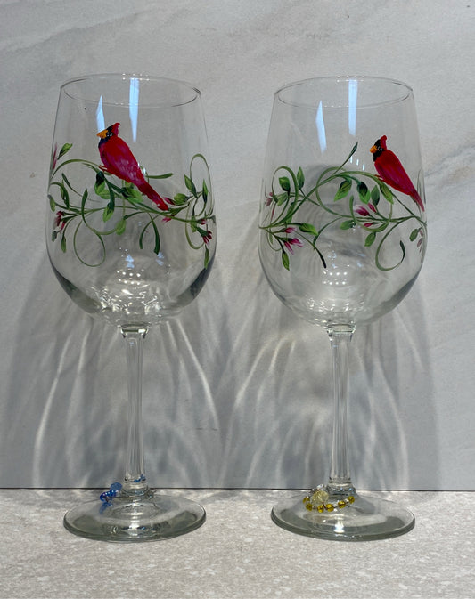 Pair of Handpainted Wine Glasses