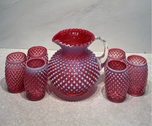 Fenton Hobail Pitcher and 6 Glasses