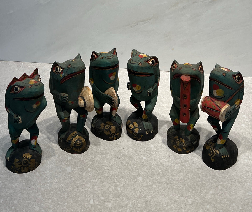 Set of Folk Art Frog Band Figurines