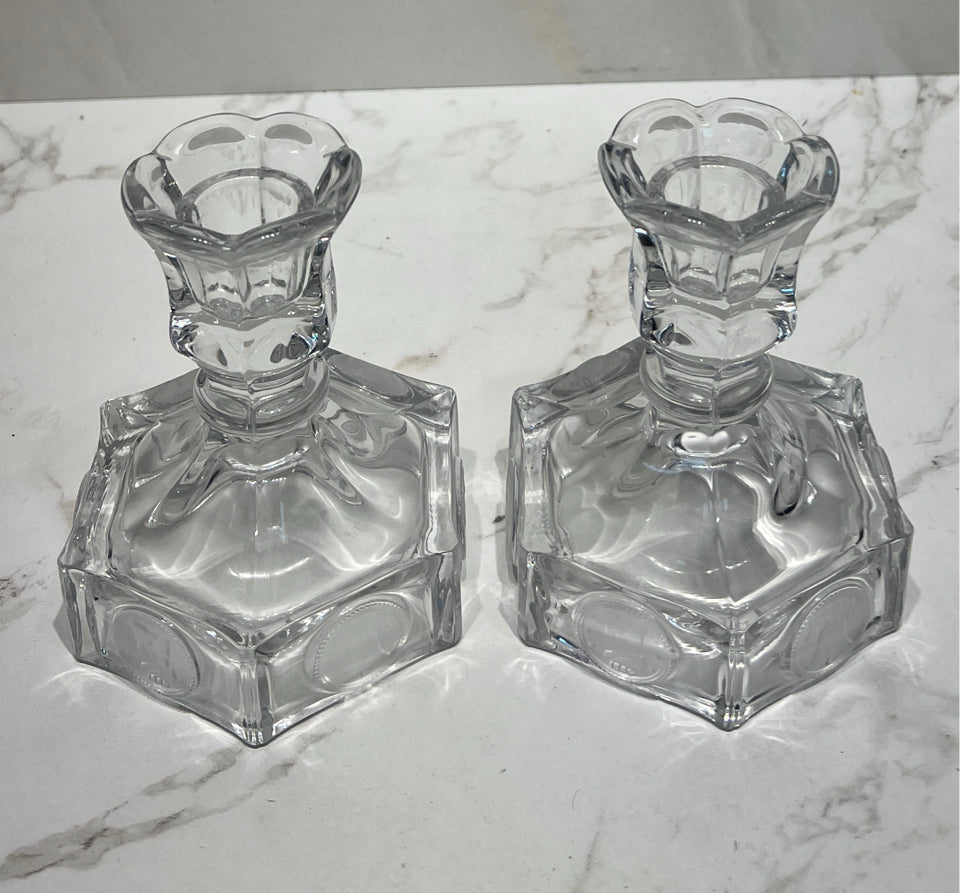 Set of 2 Coin Glass Candle Holders