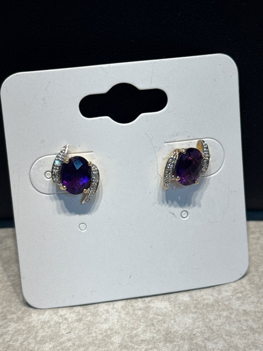 14K Amethyst Diamond Earrings