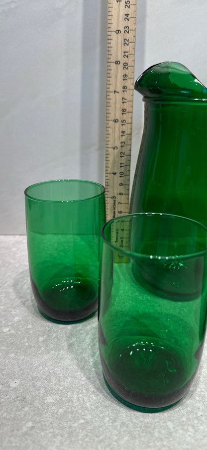 Green Pitcher And 4 Glasses