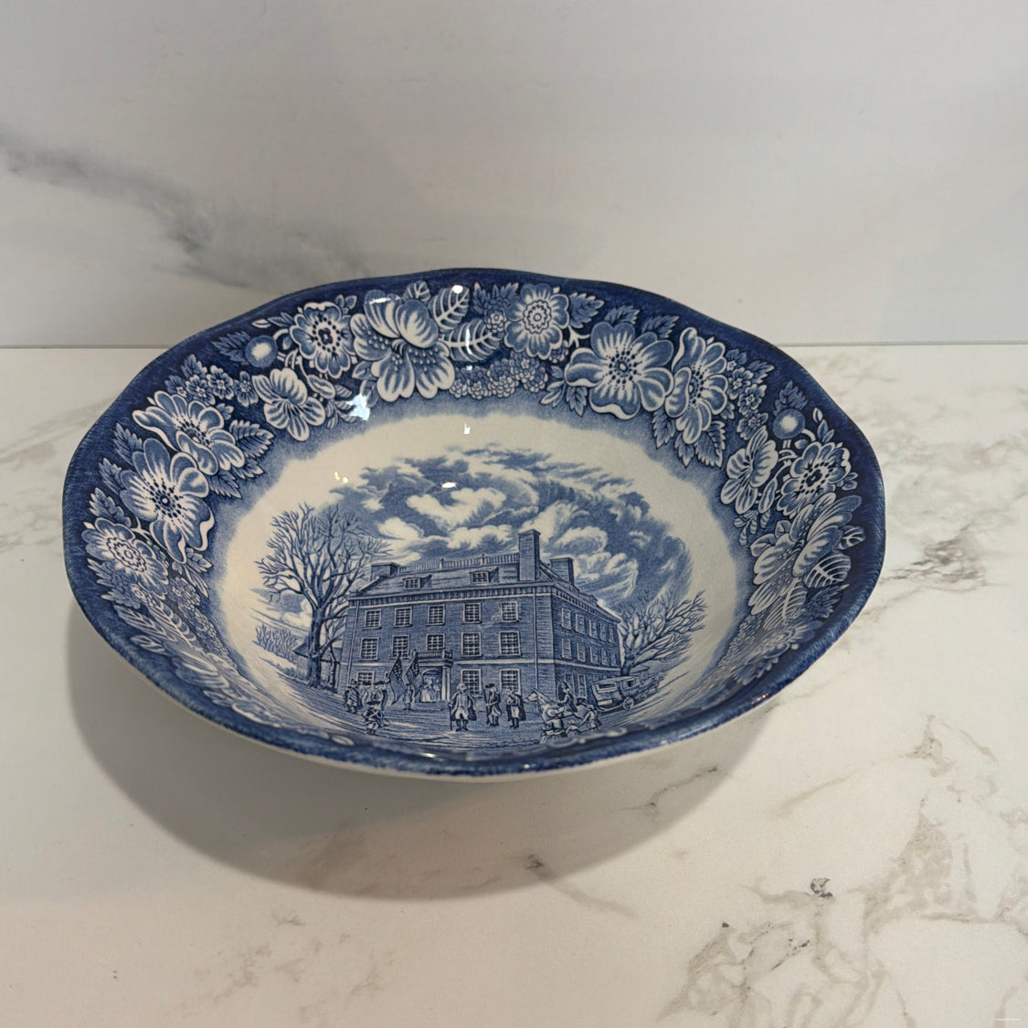 Liberty Blue Serving Bowl - crazing