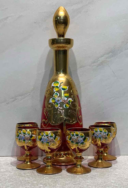 Murano Decanter and 6 Glasses