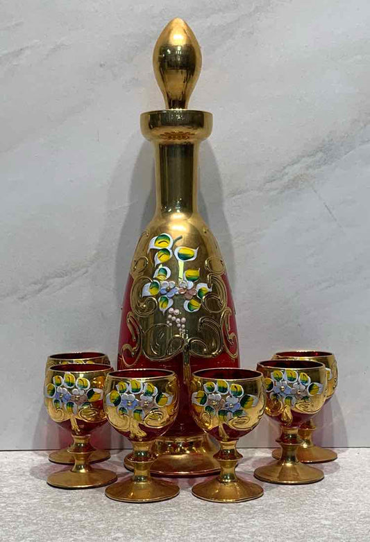 Murano Decanter and 6 Glasses