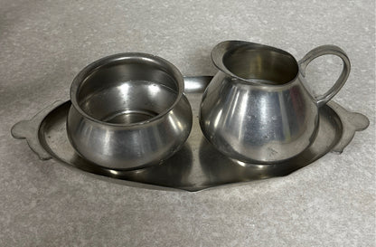 Pewter Sugar And Creamer Set With Tray