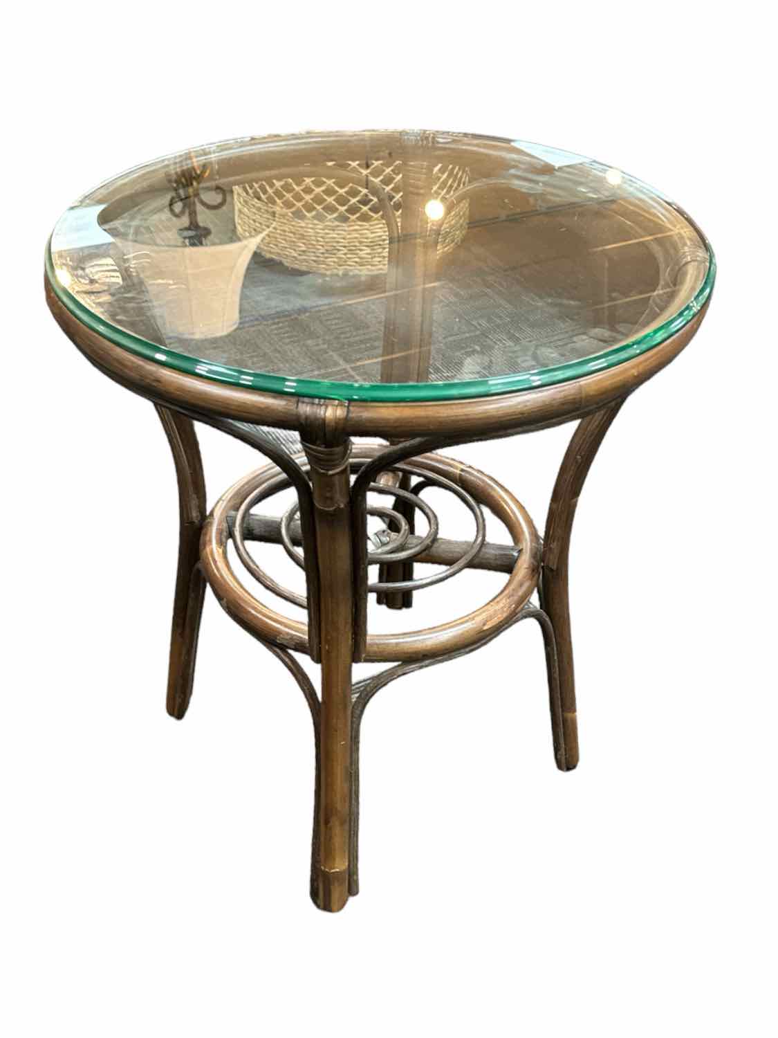 Rattan Glass Top Table