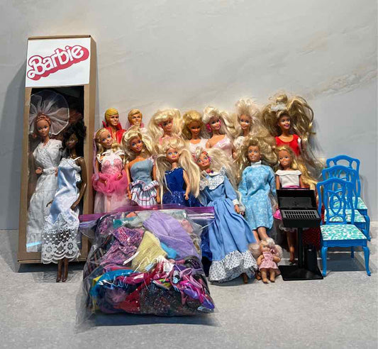 Lot of Vintage Barbie Dolls, Clothes, & Furniture