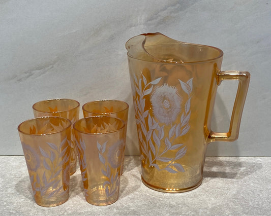 Vintage Pitcher And 4 Glases