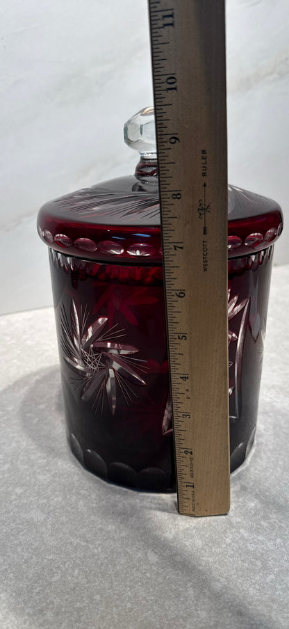 Red Cut to Clear Red Covered Jar