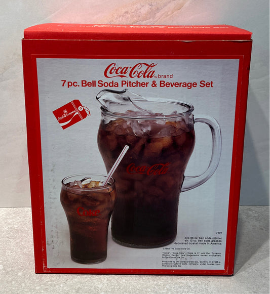 Coca Cola Pitcher and 6 Glasses