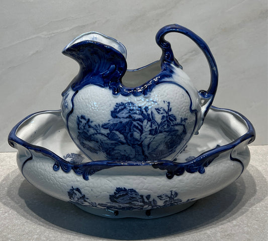 Staffordshire Englanf Flow Blue Wash Bowl Pitcher Set