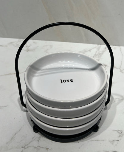 Set of 4 Dishes With Holder