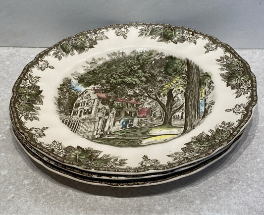 Set of 3 Friendly Village Dinner Plates