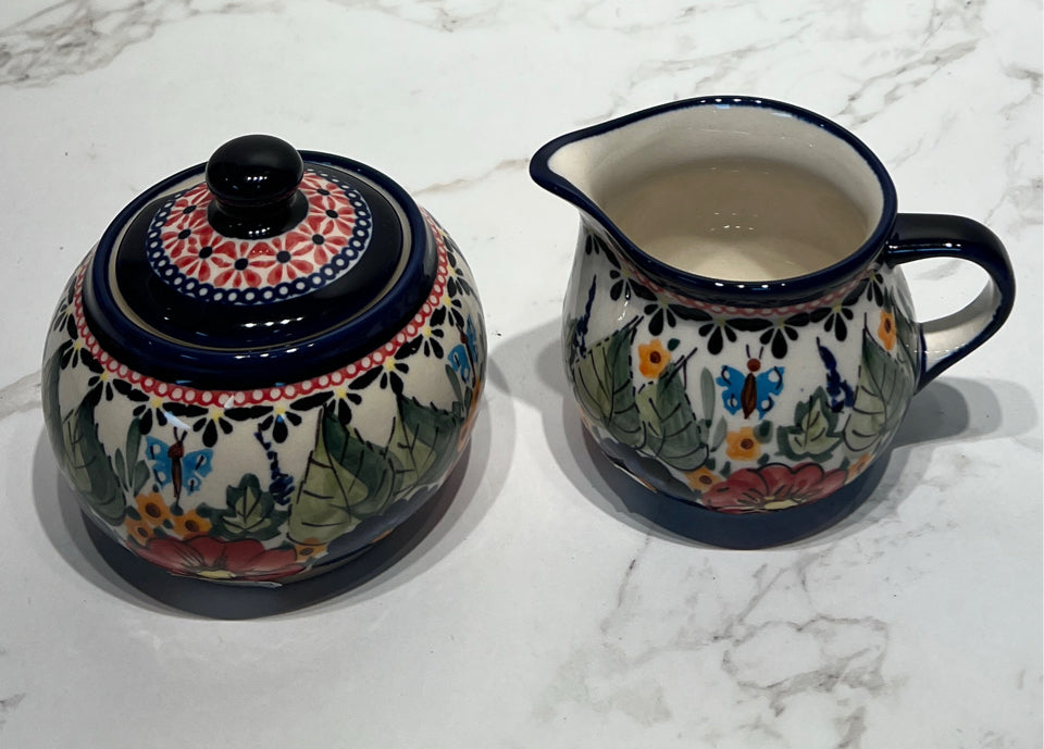 Polish Pottery Sugar and Creamer
