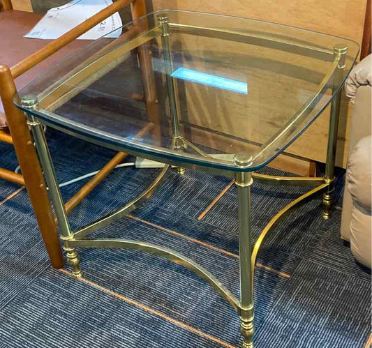 Brass And Glass Top End Table