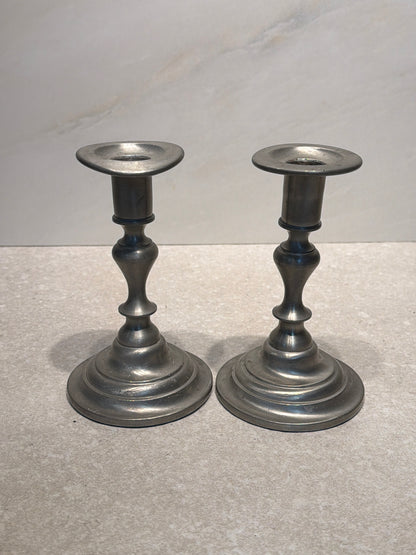Set of 2 Pewter Candle Holders