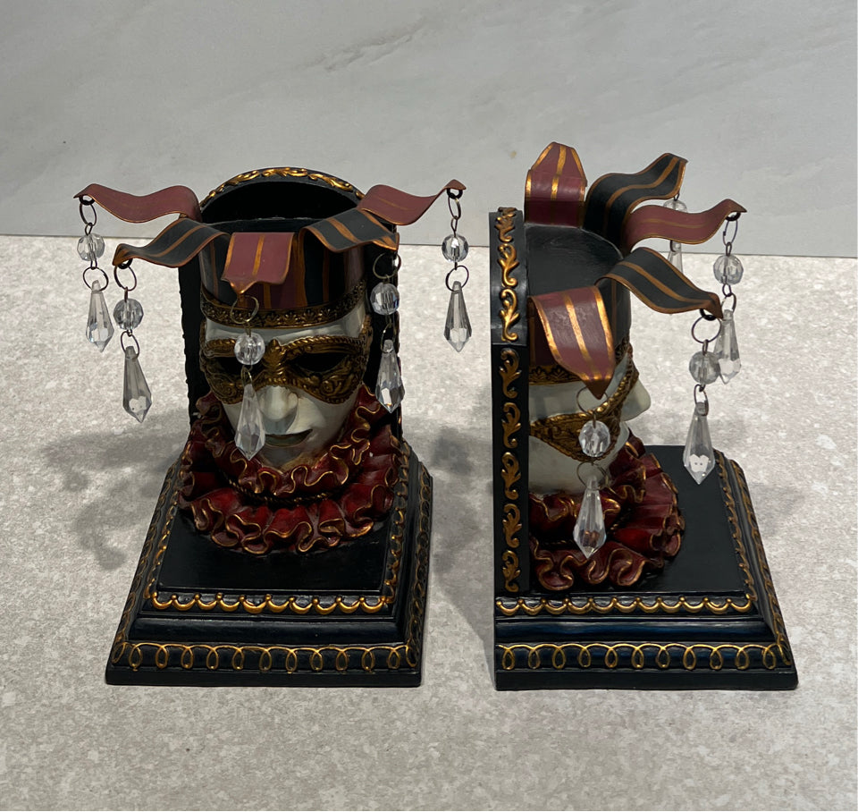 Pair - Harlequin Face Bookends