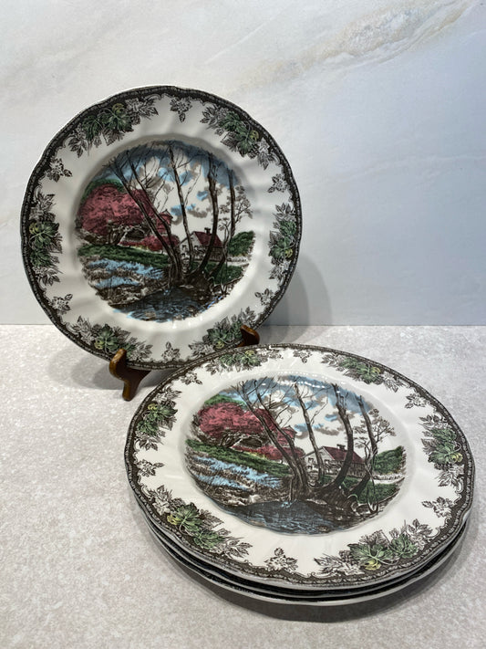 Set of 4 Friendly Village Dinner Plates