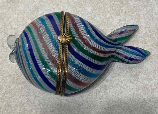 Murrano Glass Latticino Ribbon Fish Box