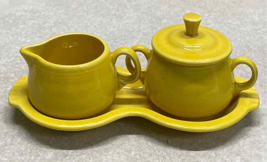 Yellow Fiesta Sugar And Creamer On Tray