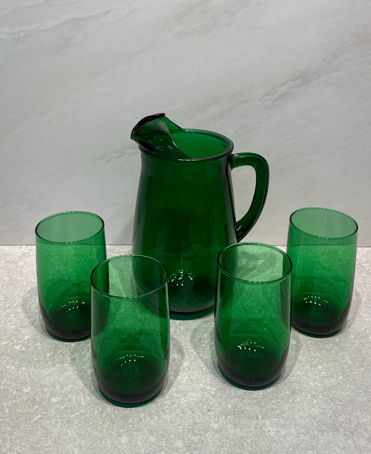 Green Pitcher And 4 Glasses