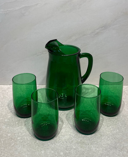 Green Pitcher And 4 Glasses