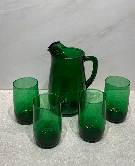 Green Pitcher And 4 Glasses