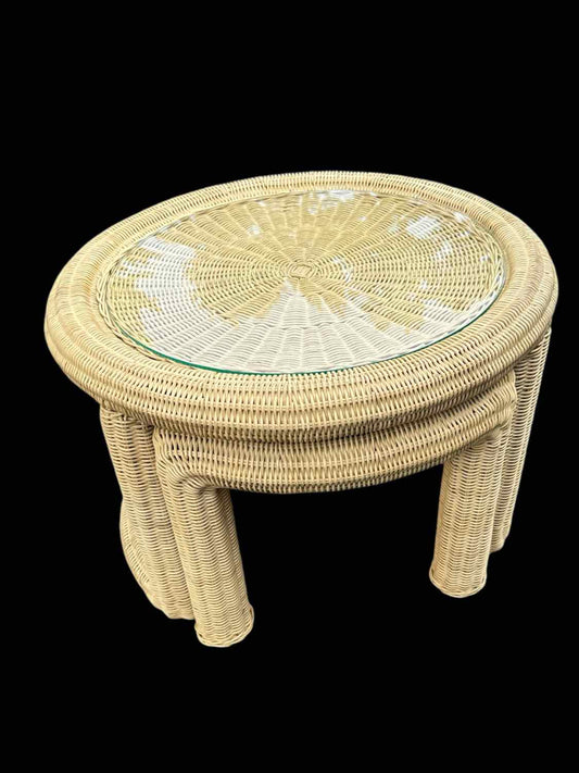 Wicker Coffee Table With Glass Top