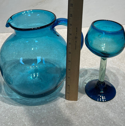 Blue Pitcher and 4 Glasses