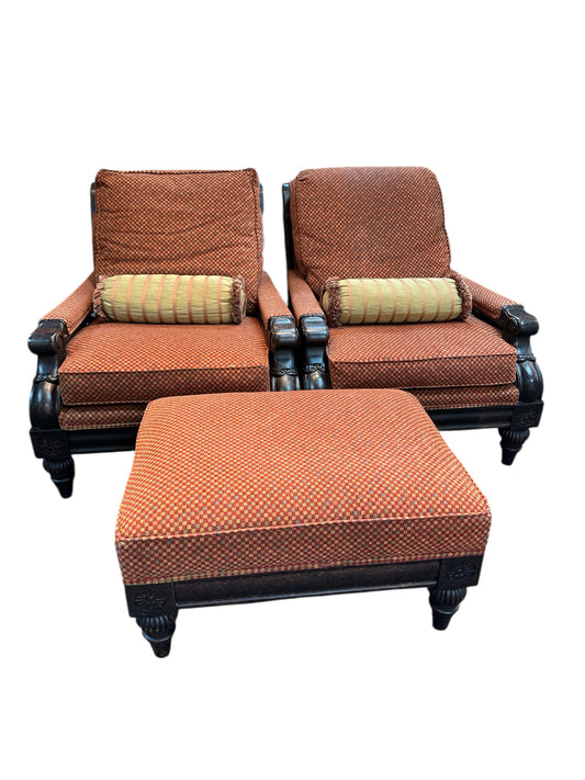 Set of 2 Stanford Chairs With 1 Ottoman