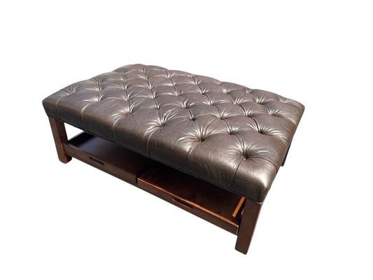 Arhaus Butler Leather Tufted Ottoman