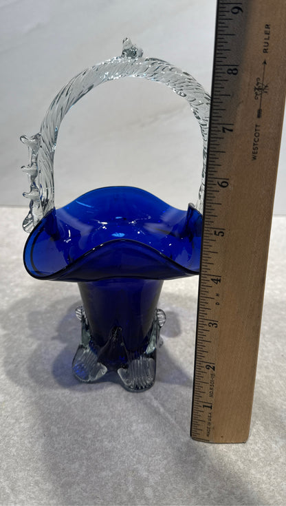 Blue Handblown Basket