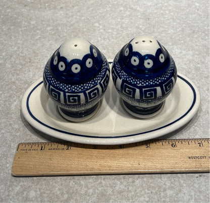 Polish Pottery S + P, & Tray